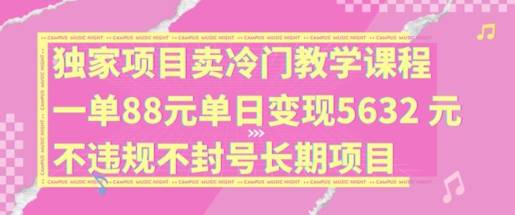 独家项目卖冷门教学课程一单88元单日变现5632元违规不封号长期项目【揭秘】-屈原聊项目