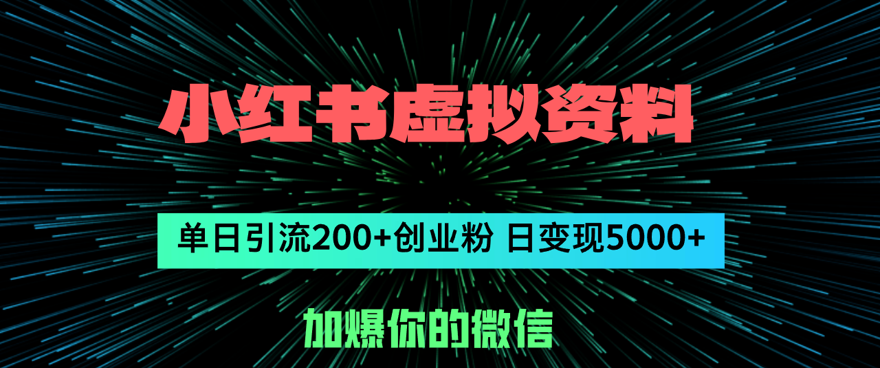 （12164期）小红书虚拟资料日引流200+创业粉，单日变现5000+-屈原聊项目