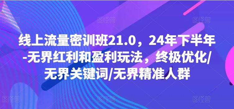 线上流量密训班21.0，24年下半年-无界红利和盈利玩法，终极优化/无界关键词/无界精准人群-屈原聊项目