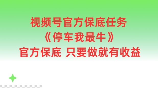 视频号官方保底任务，停车我最牛，官方保底只要做就有收益【揭秘】-屈原聊项目