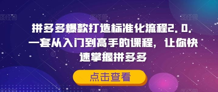 拼多多爆款打造标准化流程2.0，一套从入门到高手的课程，让你快速掌握拼多多-屈原聊项目