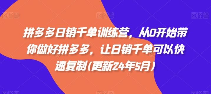 拼多多日销千单训练营，从0开始带你做好拼多多，让日销千单可以快速复制(更新24年8月)-屈原聊项目