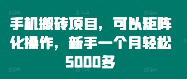 手机搬砖项目，可以矩阵化操作，新手一个月轻松5000多-屈原聊项目