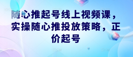 随心推起号线上视频课，实操随心推投放策略，正价起号-屈原聊项目