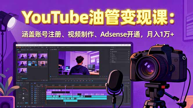 2025YouTube油管变现课：涵盖账号注册、视频制作、Adsense开通，月入1万+-屈原聊项目