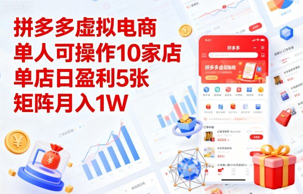 拼多多虚拟电商，单人可操作10家店，单店日盈利5张，矩阵月入1W+【揭秘】-屈原聊项目
