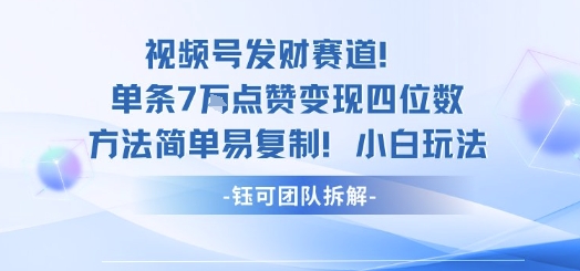 视频号发财赛道单条7W点赞变现四位数方法简单易复制小白玩法-屈原聊项目
