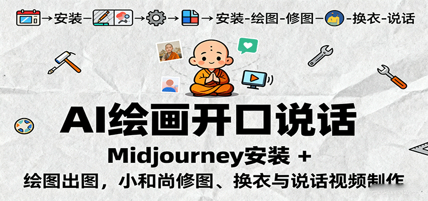 AI绘画开口说话，Midjourney安装 + 绘图出图，小和尚修图、换衣与说话视频制作-屈原聊项目