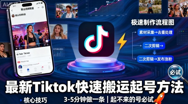 最新Tiktok快速搬运快速起号方法，3-5分钟做一条，起不来的号可以试试-屈原聊项目