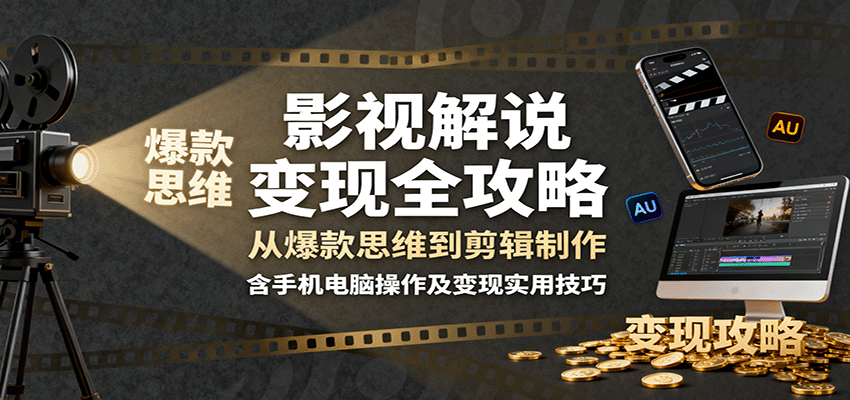 影视解说变现全攻略：从爆款思维到剪辑制作，含手机电脑操作及变现实用技巧-屈原聊项目