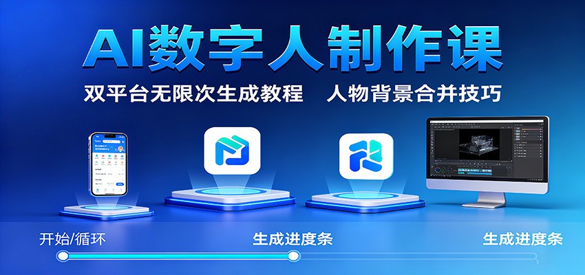 AI数字人制作课：双平台无限次生成教程，人物背景合并技巧-屈原聊项目
