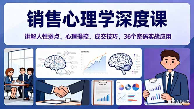 销售心理学深度课，讲解人性弱点、心理操控、成交技巧，36个密码实战应用-屈原聊项目