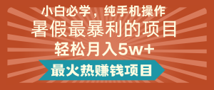 2024暑假最赚钱的项目,简单无脑操作,每单利润最少500+,轻松月入5万+-屈原聊项目