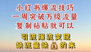 小红书爆流技巧，一周突破万级流量，复制粘贴就可以，引流爆流变现【揭秘】-屈原聊项目