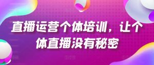 直播运营个体培训，让个体直播没有秘密，起号、货源、单品打爆、投流等玩法-屈原聊项目
