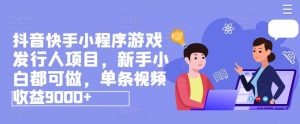 抖音快手小程序游戏发行人项目，新手小白都可做，单条视频收益9000+-屈原聊项目