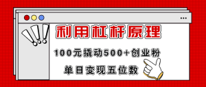 (11859期)利用杠杆100元撬动500+创业粉,单日变现5位数-屈原聊项目