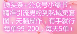 微头条+公众号小绿书，精准引流男粉到私域卖套图，无脑操作，有手就行，每单99-200，每天5单-屈原聊项目