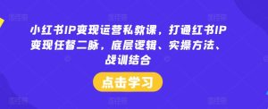 小红书IP变现运营私教课,打通红书IP变现任督二脉,底层逻辑、实操方法、战训结合-屈原聊项目