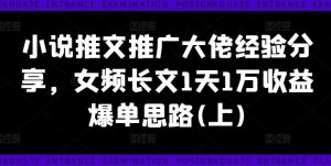 小说推文推广大佬经验分享,女频长文1天1万收益爆单思路(上)-屈原聊项目
