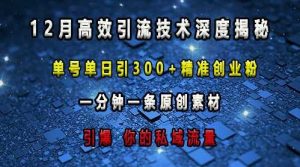 最新高效引流技术深度揭秘 ,单号单日引300+精准创业粉,一分钟一条原创素材,引爆你的私域流量-屈原聊项目
