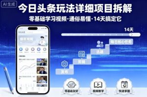 今日头条玩法详细项目拆解，零基础学习视频 通俗易懂 14天搞定它-屈原聊项目