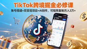 TikTo跨境掘金必修课，账号搭建+双变现项目+AI创作，可矩阵复制月入3万+-屈原聊项目