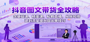 抖音图文带货全攻略：含基础课、精英课，私教直播，从账号搭建到流量提升及出单技巧-屈原聊项目