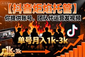 【抖音炬焰托管】你提供账号，团队代运营发视频，单号月入1k+【揭秘】-屈原聊项目