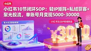 小红书10节闭环SOP：轻IP矩阵+私域获客+聚光投流，单账号月变现5000-30000-屈原聊项目