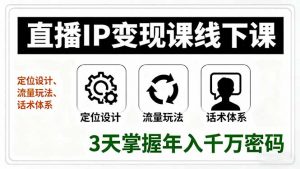 直播IP变现课线下课，定位设计、流量玩法、话术体系，3天掌握年入千万密码-屈原聊项目
