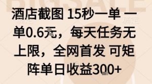 酒店截图15秒一单，一单0.6米，每天任务无上限，全网首发可矩阵单日收益3张【揭秘】-屈原聊项目