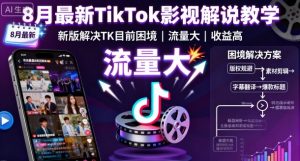 8月最新TikTok影视解说教学，新版解决TK目前困境，流量大，收益高-屈原聊项目