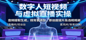 数字人短视频与虚拟直播实操,音频提取生成,背景添加,原创度提升及违规规避-屈原聊项目