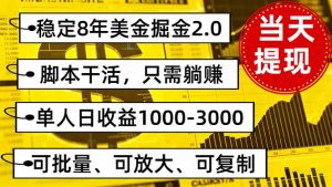 稳定8年美金掘金2.0脚本干活,只需躺赚。单人日收益1000-3000可批量、…-屈原聊项目