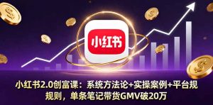 小红书2.0创富课:系统方法论+实操案例+平台规则,单条笔记带货GMV破20万-屈原聊项目