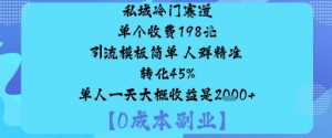 私域冷门赛道:单个收费198米引流模板简单人群精准转化45%单人一天大概收益是1k+-屈原聊项目