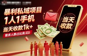 暴利私域项目1人1手机,当天收款1k+,需求人群占比高,当天就能见到钱-屈原聊项目