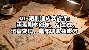 AI+短剧速成实战课:涵盖剧本创作、AI生成、运营变现,单部剧收益破万-屈原聊项目