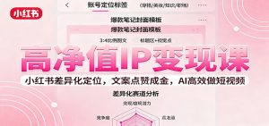 高净值IP变现课:小红书差异化定位,文案点赞成金, AI高效做短视频-屈原聊项目