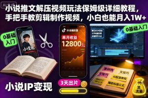 小说推文解压视频玩法保姆级详细教程,手把手教剪辑制作视频,小白也能月入1W+-屈原聊项目