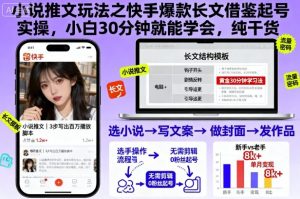 小说推文玩法之快手爆款长文借鉴起号实操,小白30分钟就能学会,纯干货-屈原聊项目