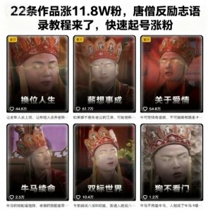 22条作品涨11.8W粉,唐僧反励志语录教程来了,快速起号涨粉-屈原聊项目