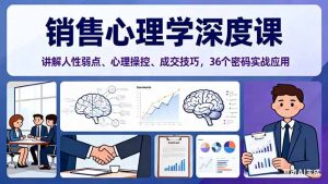 销售心理学深度课,讲解人性弱点、心理操控、成交技巧,36个密码实战应用-屈原聊项目